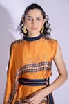Studio Surbhi_Orange Georgette, Satin Bandeau Neck Abstract Print Asymmetric Top And Flared Pant _at_Aza_Fashions