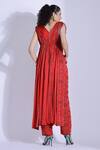 Shop_Studio Surbhi_Red Georgette, Satin V-neck Printed Slit Anarkali With Pant _at_Aza_Fashions