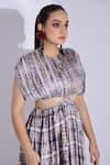 Buy_Studio Surbhi_Grey Georgette Satin Digital Print Abstract Round Backless Draped Kaftan Gown _Online_at_Aza_Fashions