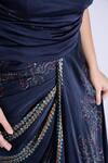 Buy_Studio Surbhi_Blue Georgette Satin Digital Print One Shoulder Hand Draped Saree Gown 