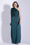 Buy_Studio Surbhi_Green Georgette, Satin One Shoulder Draped Jumpsuit _at_Aza_Fashions