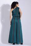 Shop_Studio Surbhi_Green Georgette, Satin One Shoulder Draped Jumpsuit _at_Aza_Fashions