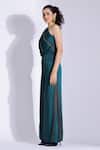 Studio Surbhi_Green Georgette, Satin One Shoulder Draped Jumpsuit _Online_at_Aza_Fashions