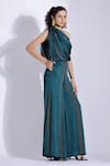 Buy_Studio Surbhi_Green Georgette, Satin One Shoulder Draped Jumpsuit _Online_at_Aza_Fashions