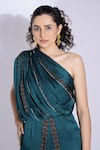 Shop_Studio Surbhi_Green Georgette, Satin One Shoulder Draped Jumpsuit _Online_at_Aza_Fashions