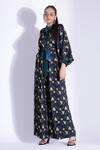 Studio Surbhi_Green Georgette, Satin Mandarin Collar Printed Kimono Jumpsuit With Belt _Online_at_Aza_Fashions