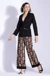 Studio Surbhi_Black Cotton, Silk Collared Jacket With Abstract Print Pant _Online_at_Aza_Fashions