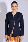 Shop_Studio Surbhi_Blue Cotton Silk Placement Print Abstract Lapel Jacket With Shorts _Online_at_Aza_Fashions