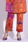 Studio Surbhi Orange Cotton, Silk V-neck Abstract Illusion Print Kurta With Pant Online at Aza Fashions Studio Surbhi_Orange Cotton, Silk V-neck Abstract Illusion Print Kurta With Pant _Online_at_Aza_Fashions