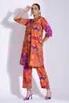 Shop Studio Surbhi Orange Cotton, Silk V-neck Abstract Illusion Print Kurta With Pant Online at Aza Fashions Shop_Studio Surbhi_Orange Cotton, Silk V-neck Abstract Illusion Print Kurta With Pant _Online_at_Aza_Fashions