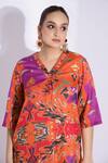 Studio Surbhi Orange Cotton, Silk V-neck Abstract Illusion Print Kurta With Pant at Aza Fashions Studio Surbhi_Orange Cotton, Silk V-neck Abstract Illusion Print Kurta With Pant _at_Aza_Fashions