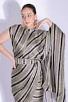 Shop_Studio Surbhi_Beige Georgette Satin Digital Printed Stripe Pant Saree With Blouse _Online_at_Aza_Fashions