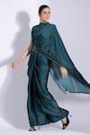 Studio Surbhi_Green Georgette Satin Digital Printed Pre-stitched Saree With Embellished Blouse_Online_at_Aza_Fashions