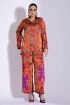 Buy_Studio Surbhi_Orange Georgette, Satin Pearls Split Abstract Digital Print Shirt And Pant Set _at_Aza_Fashions