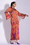 Studio Surbhi_Orange Georgette, Satin Pearls Split Abstract Digital Print Shirt And Pant Set _Online_at_Aza_Fashions