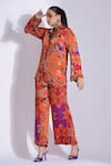 Buy_Studio Surbhi_Orange Georgette, Satin Pearls Split Abstract Digital Print Shirt And Pant Set _Online_at_Aza_Fashions
