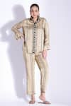 Buy_Studio Surbhi_Beige Georgette, Satin Embroidery Split Placement Printed Shirt And Pant Set _at_Aza_Fashions