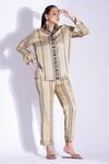 Studio Surbhi_Beige Georgette, Satin Embroidery Split Placement Printed Shirt And Pant Set _Online_at_Aza_Fashions