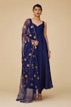 Buy_Priyal Prakash_Blue Chanderi, Cotton, Viscose Embroidery, Sequins Gathered Anarkali Set _at_Aza_Fashions
