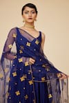 Priyal Prakash_Blue Chanderi, Cotton, Viscose Embroidery, Sequins Gathered Anarkali Set _Online_at_Aza_Fashions
