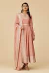 Buy_Priyal Prakash_Pink Chanderi, Cotton, Viscose Sequins, Embroidery, Zari Keyhole Anarkali Set _at_Aza_Fashions