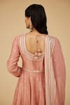 Shop_Priyal Prakash_Pink Chanderi, Cotton, Viscose Sequins, Embroidery, Zari Keyhole Anarkali Set _Online_at_Aza_Fashions
