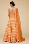 Shop_Priyal Prakash_Orange , Organza Sequins V-neck Chevron Embroidered Lehenga Set _at_Aza_Fashions