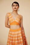 Buy_Priyal Prakash_Orange , Organza Sequins V-neck Chevron Embroidered Lehenga Set _Online_at_Aza_Fashions