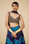 Buy_Priyal Prakash_Blue Silk, Net Sequins Sweetheart Neck Chevron Embroidered Palazzo Blouse Set _Online_at_Aza_Fashions