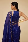 Shop_PRIYAL PRAKASH_Blue Saree Silk Organza Embroidery Aari Work With Sequins And Bloom Blouse Set _at_Aza_Fashions