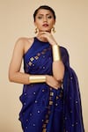 Buy_PRIYAL PRAKASH_Blue Saree Silk Organza Embroidery Aari Work With Sequins And Bloom Blouse Set _Online_at_Aza_Fashions