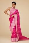 Buy_PRIYAL PRAKASH_Pink Saree Silk Organza Embroidery Aari Work With Sequins And Blouse Set _at_Aza_Fashions