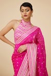 Shop_PRIYAL PRAKASH_Pink Saree Silk Organza Embroidery Aari Work With Sequins And Blouse Set _Online_at_Aza_Fashions