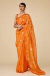 Buy_PRIYAL PRAKASH_Orange Saree Silk Organza Embroidery Aari Work With Bloom Blouse Set _at_Aza_Fashions