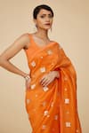 Shop_PRIYAL PRAKASH_Orange Saree Silk Organza Embroidery Aari Work With Bloom Blouse Set _Online_at_Aza_Fashions