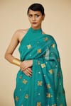 PRIYAL PRAKASH_Blue Saree Silk Organza Embroidery Aari Work With Sequins Floral Blouse Set _Online_at_Aza_Fashions