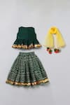 Shop_Byb Premium_Green Denim Pom-poms Bandhani Print Lehenga Set _at_Aza_Fashions