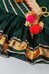 Byb Premium_Green Denim Pom-poms Bandhani Print Lehenga Set _at_Aza_Fashions