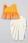 Shop_Byb Premium_Yellow Kota Doria, Cotton Patti, Leheriya Print Top And Dhoti Pant Set _at_Aza_Fashions