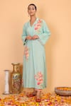Buy_Nazar By Indu_Blue Cotton, Georgette Embroidery Collared Floral Pattern Shirt Kurta And Pant Set _at_Aza_Fashions