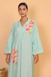 Nazar By Indu_Blue Cotton, Georgette Embroidery Collared Floral Pattern Shirt Kurta And Pant Set _at_Aza_Fashions