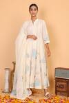 Buy_Nazar By Indu_White Cotton Embroidery Mandarin Collar Jungle Print Anarkali Pant Set _Online_at_Aza_Fashions
