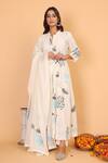 Buy_Nazar By Indu_White Cotton Embroidery Mandarin Collar Jungle Pattern Anarkali Pant Set _at_Aza_Fashions