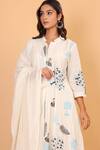Nazar By Indu_White Cotton Embroidery Mandarin Collar Jungle Pattern Anarkali Pant Set _at_Aza_Fashions