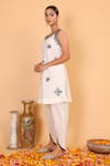 Buy_Nazar by Indu_White Cotton Embroidered Mirror U Neck Work Kurta And Dhoti Pant Set _Online_at_Aza_Fashions