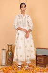 Buy_Nazar by Indu_White Cotton Printed Block Mandarin Collar Jungle Pattern Kurta Pant Set _Online_at_Aza_Fashions