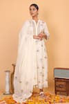 Shop_Nazar by Indu_White Cotton Printed Block Mandarin Collar Jungle Pattern Kurta Pant Set _Online_at_Aza_Fashions