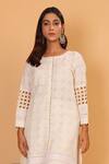 Buy_Nazar by Indu_Off White Cotton Round Cutwork Sleeve Kurta And Pant Set _Online_at_Aza_Fashions