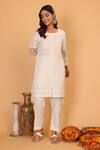 Nazar by Indu_Off White Cotton Round Cutwork Sleeve Kurta And Pant Set _at_Aza_Fashions