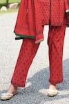 Buy_Nazar By Indu_Red Cotton Embroidery V-neck Hand Block Print Kurta Pant Set _Online_at_Aza_Fashions